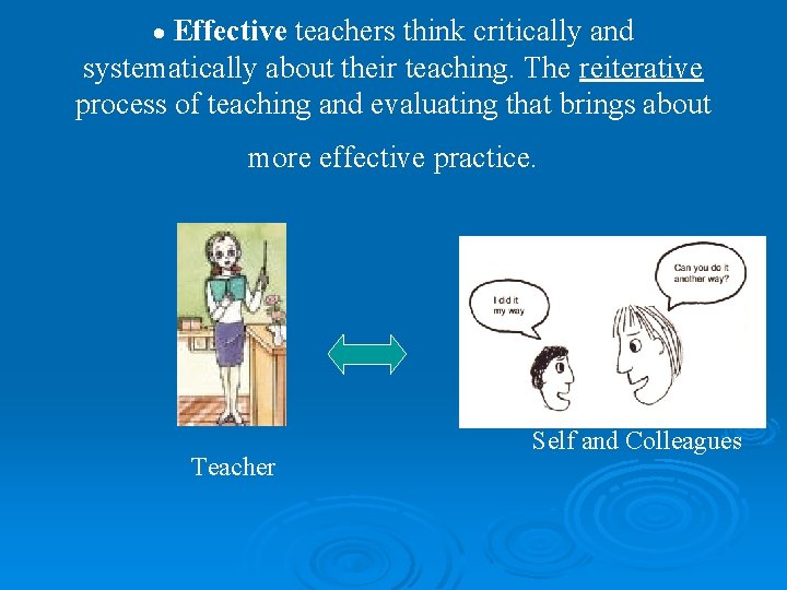  Effective teachers think critically and systematically about their teaching. The reiterative process of