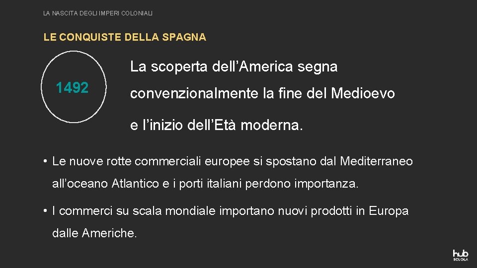 LA NASCITA DEGLI IMPERI COLONIALI LE CONQUISTE DELLA SPAGNA La scoperta dell’America segna 1492
