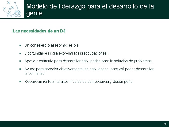 Modelo de liderazgo para el desarrollo de la gente Las necesidades de un D Modelo de liderazgo para el desarrollo de la gente Las necesidades de un D