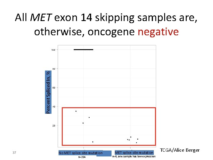 Percent Spliced In, % All MET exon 14 skipping samples are, otherwise, oncogene negative