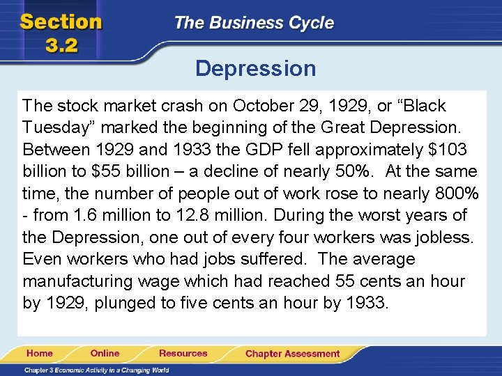 Depression The stock market crash on October 29, 1929, or “Black Tuesday” marked the Depression The stock market crash on October 29, 1929, or “Black Tuesday” marked the