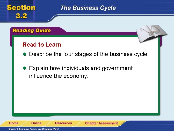 Read to Learn Describe the four stages of the business cycle. Explain how individuals Read to Learn Describe the four stages of the business cycle. Explain how individuals