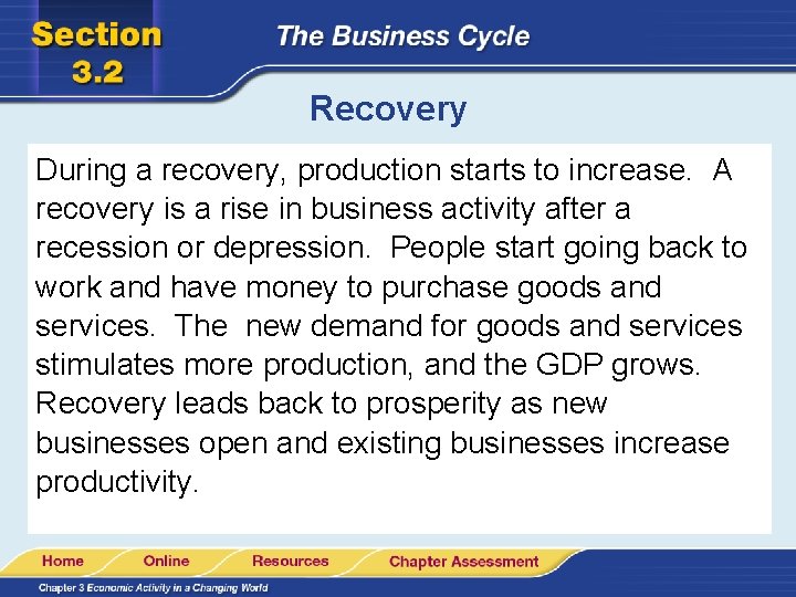 Recovery During a recovery, production starts to increase. A recovery is a rise in Recovery During a recovery, production starts to increase. A recovery is a rise in