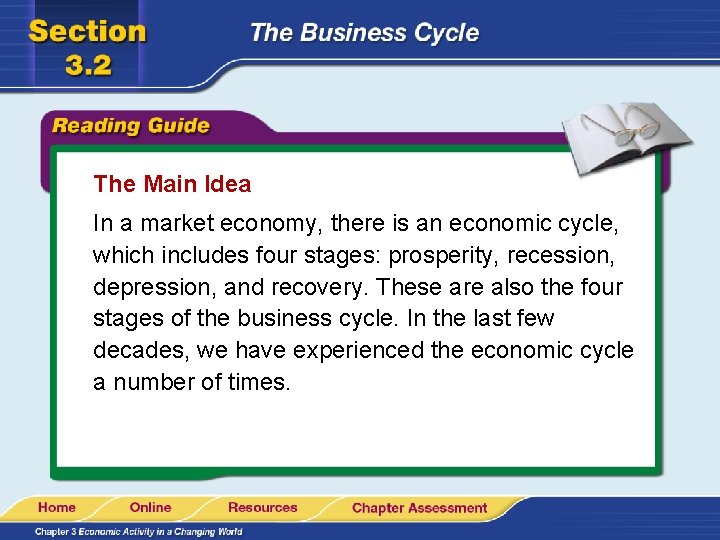 The Main Idea In a market economy, there is an economic cycle, which includes The Main Idea In a market economy, there is an economic cycle, which includes