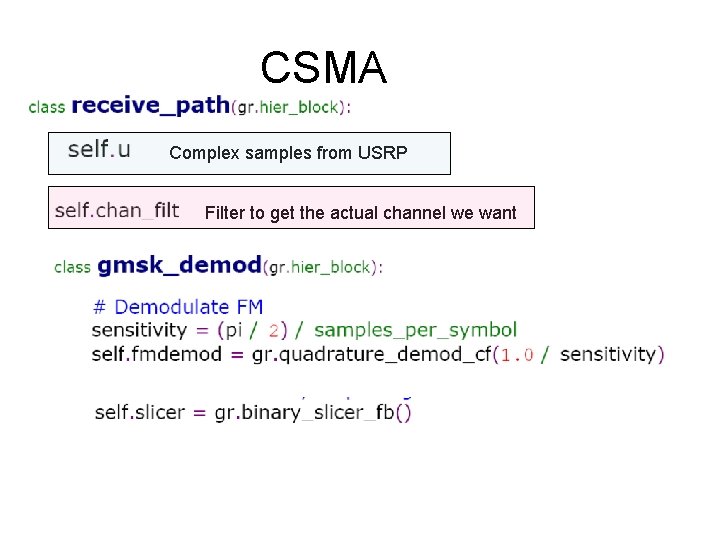 CSMA Complex samples from USRP Filter to get the actual channel we want 