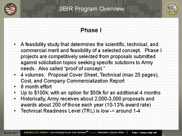 SBIR Program Overview Phase I • A feasibility study that determines the scientific, technical,