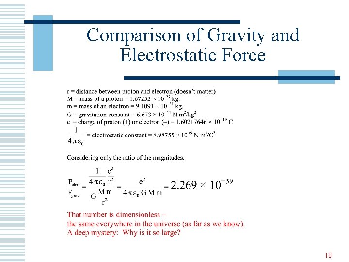 Comparison of Gravity and Electrostatic Force 10 