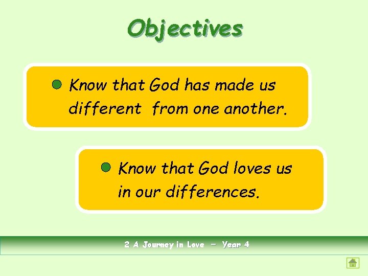 Objectives Know that God has made us different from one another. Know that God