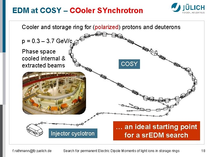 EDM at COSY – COoler SYnchrotron Cooler and storage ring for (polarized) protons and