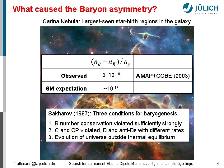 What caused the Baryon asymmetry? Carina Nebula: Largest-seen star-birth regions in the galaxy Observed