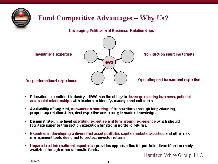 Draft - for discussion purposes only Fund Competitive Advantages – Why Us? Leveraging Political