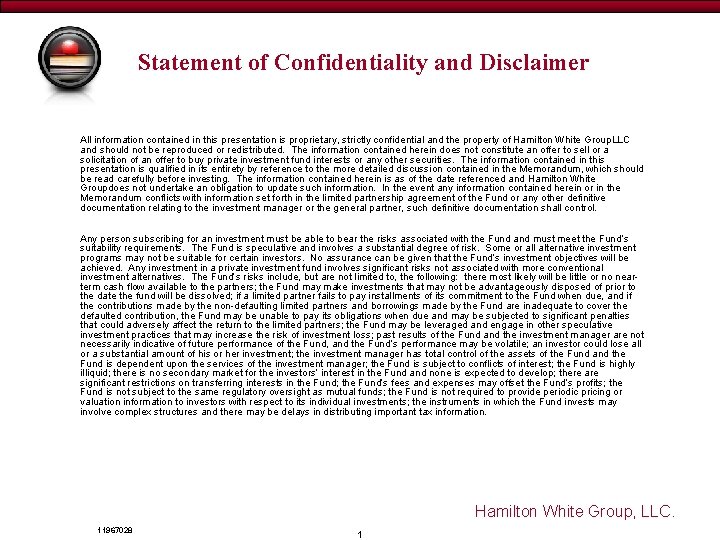 Draft - for discussion purposes only Statement of Confidentiality and Disclaimer All information contained