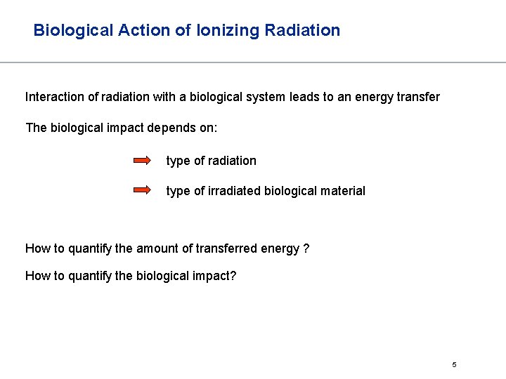 Biological Action of Ionizing Radiation Interaction of radiation with a biological system leads to