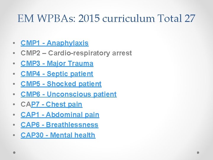 EM WPBAs: 2015 curriculum Total 27 • • • CMP 1 - Anaphylaxis CMP