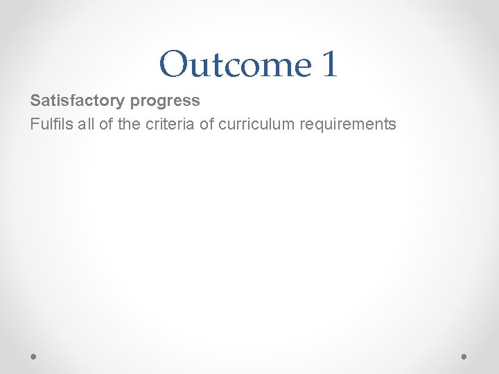 Outcome 1 Satisfactory progress Fulfils all of the criteria of curriculum requirements 