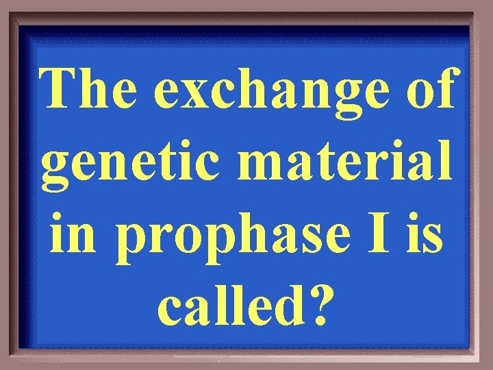 The exchange of genetic material in prophase I is called? 