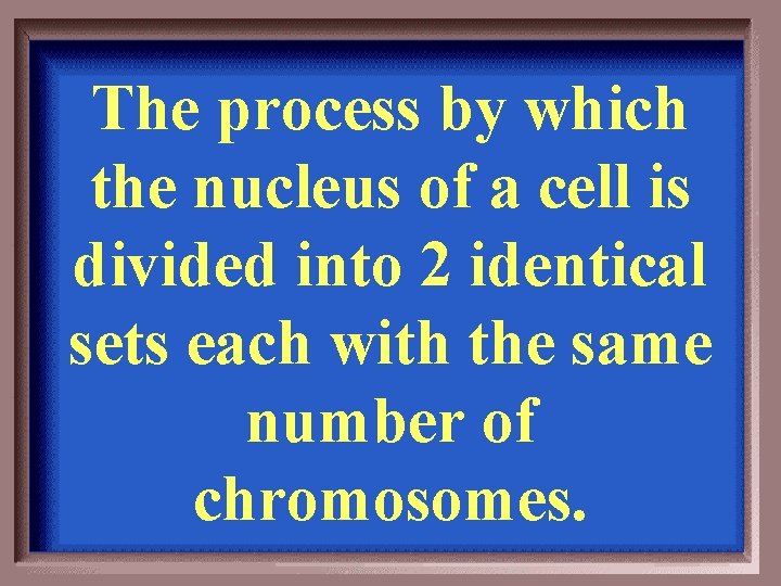 The process by which the nucleus of a cell is divided into 2 identical