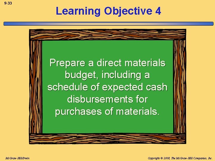 9 -33 Learning Objective 4 Prepare a direct materials budget, including a schedule of