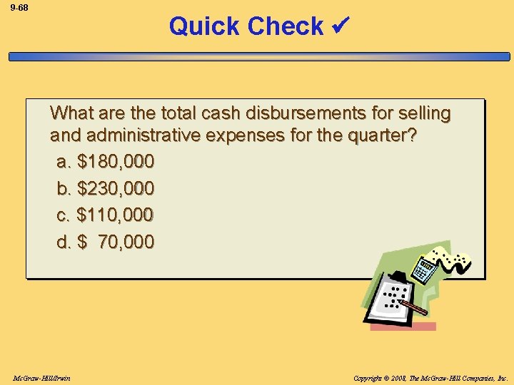 9 -68 Quick Check What are the total cash disbursements for selling and administrative