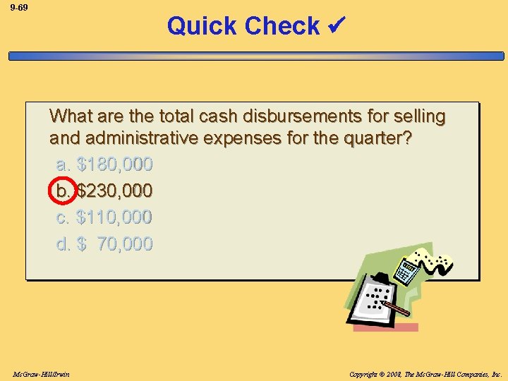 9 -69 Quick Check What are the total cash disbursements for selling and administrative