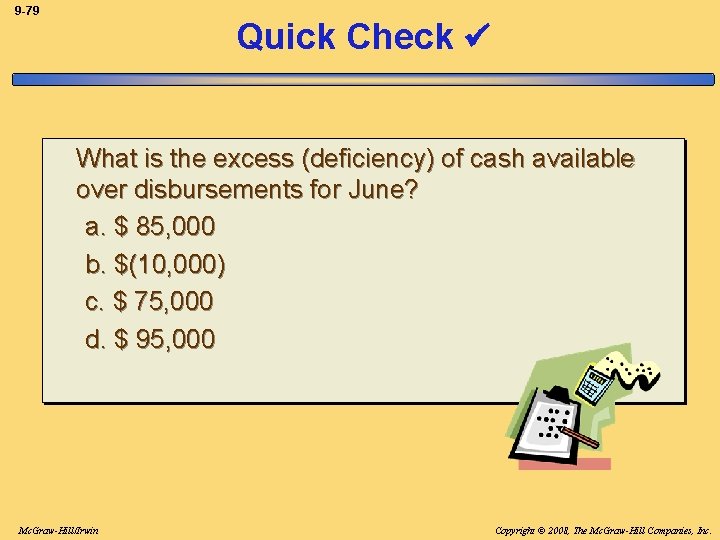 9 -79 Quick Check What is the excess (deficiency) of cash available over disbursements