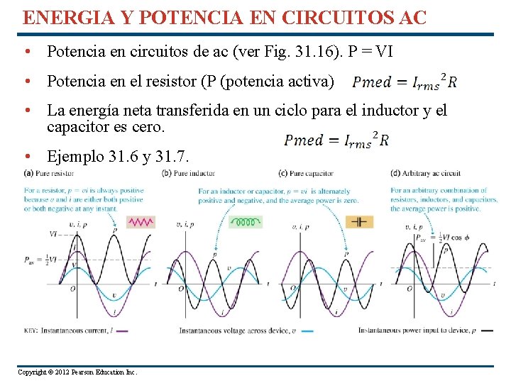 ENERGIA Y POTENCIA EN CIRCUITOS AC • Potencia en circuitos de ac (ver Fig.