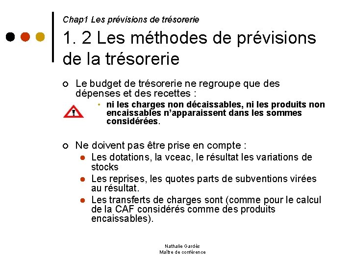  1. 2 Les méthodes de prévisions de la trésorerie Chap 1 Les prévisions