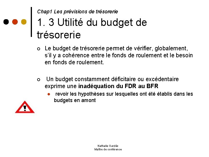  1. 3 Utilité du budget de trésorerie Chap 1 Les prévisions de trésorerie