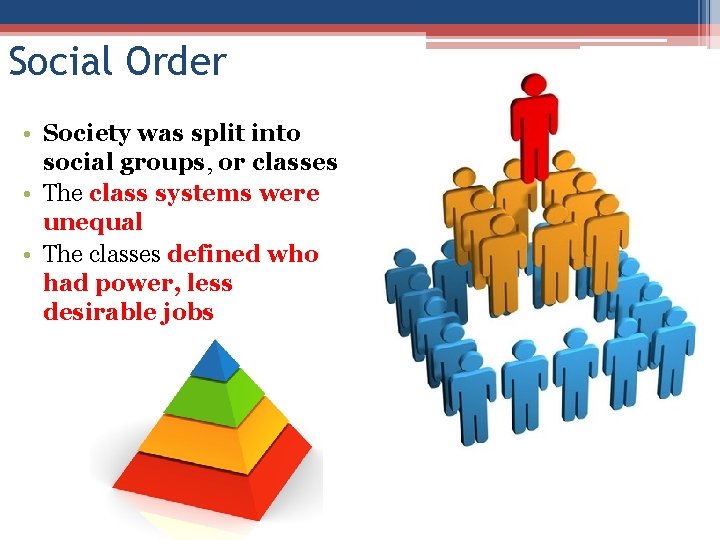 Social Order • Society was split into social groups, or classes • The class Social Order • Society was split into social groups, or classes • The class