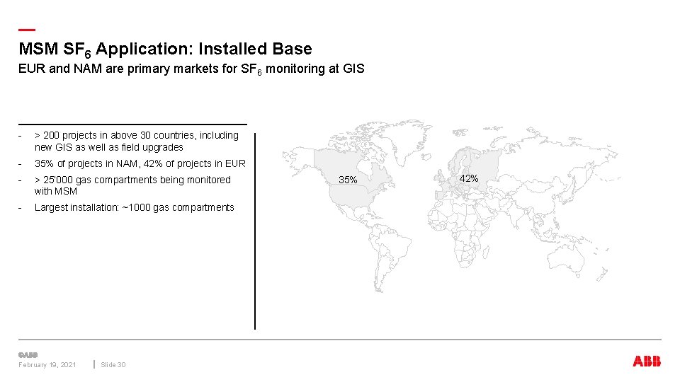 — MSM SF 6 Application: Installed Base EUR and NAM are primary markets for