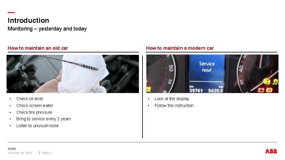 — Introduction Monitoring – yesterday and today How to maintain an old car How