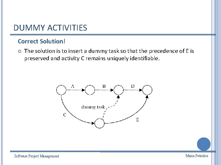 DUMMY ACTIVITIES Correct Solution! The solution is to insert a dummy task so that