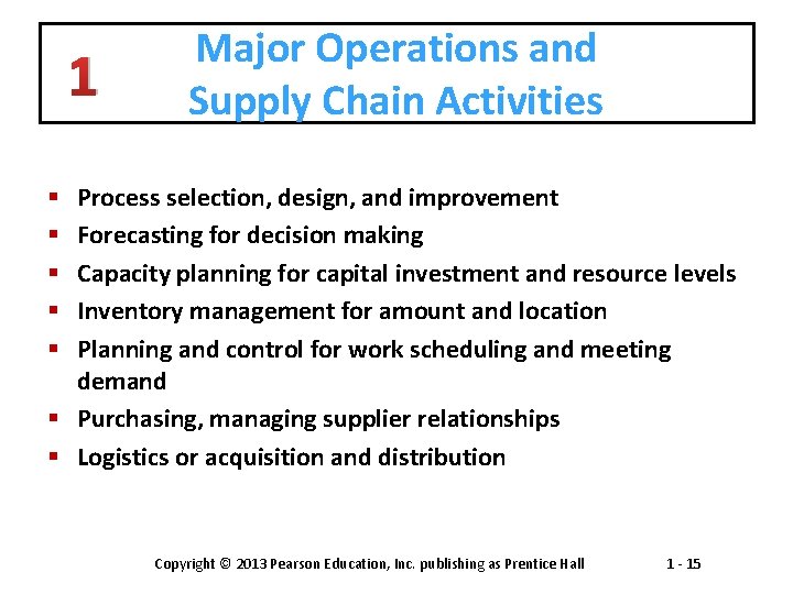 1 Major Operations and Supply Chain Activities Process selection, design, and improvement Forecasting for 1 Major Operations and Supply Chain Activities Process selection, design, and improvement Forecasting for