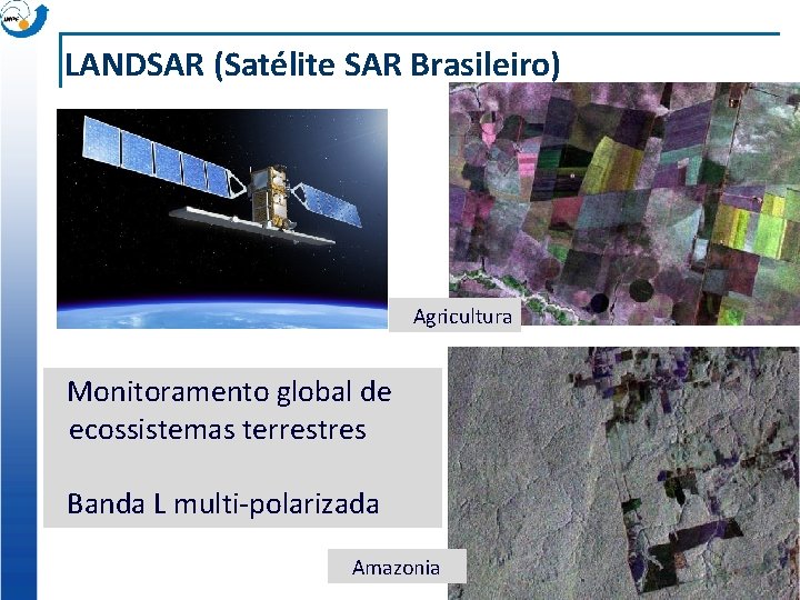 LANDSAR (Satélite SAR Brasileiro) Agricultura Monitoramento global de ecossistemas terrestres Banda L multi-polarizada Amazonia