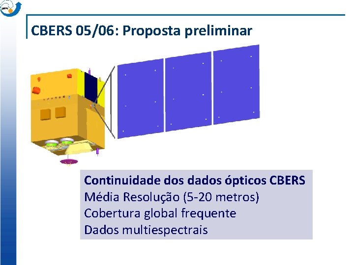 CBERS 05/06: Proposta preliminar Continuidade dos dados ópticos CBERS Média Resolução (5 -20 metros)