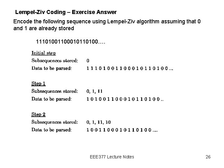 Lempel-Ziv Coding – Exercise Answer Encode the following sequence using Lempel-Ziv algorithm assuming that