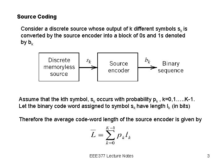 Source Coding Consider a discrete source whose output of k different symbols sk is