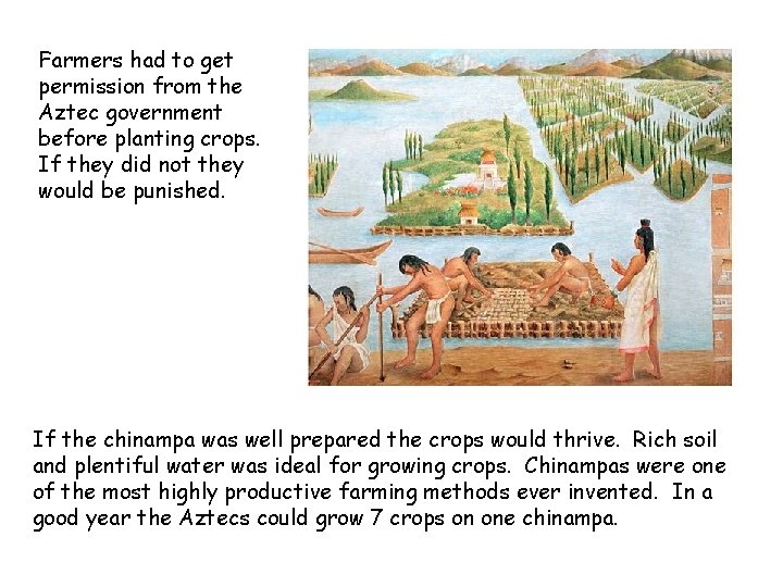 Farmers had to get permission from the Aztec government before planting crops. If they Farmers had to get permission from the Aztec government before planting crops. If they