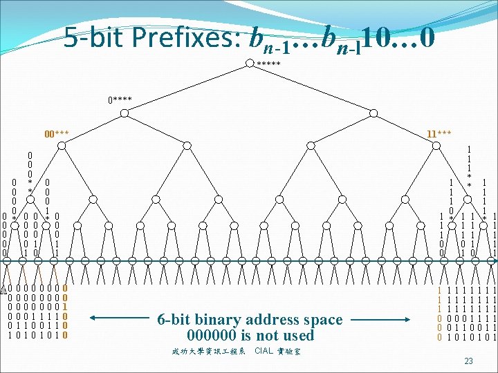 5 -bit Prefixes: bn-1…bn-l 10… 0 ***** 00*** 0 0 0 * * 0