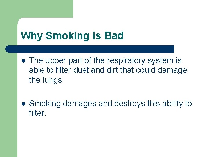 Why Smoking is Bad l The upper part of the respiratory system is able