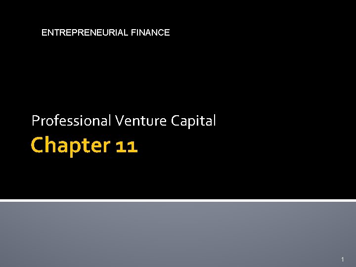 ENTREPRENEURIAL FINANCE Professional Venture Capital Chapter 11 1 