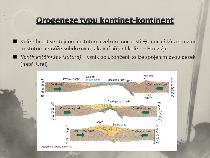 Orogeneze typu kontinet-kontinent n Kolize hmot se stejnou hustotou a velkou mocností → mocná