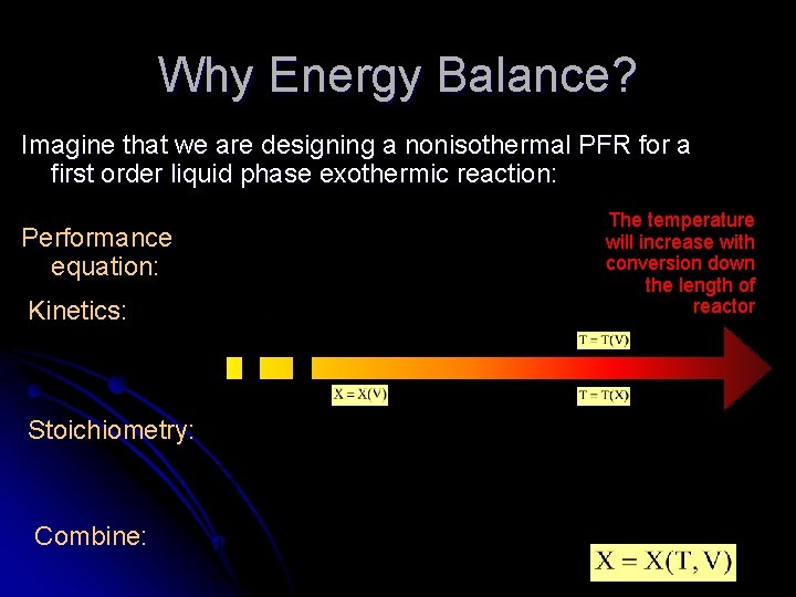 Why Energy Balance? Imagine that we are designing a nonisothermal PFR for a first Why Energy Balance? Imagine that we are designing a nonisothermal PFR for a first
