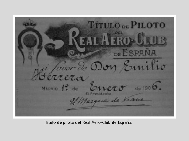Título de piloto del Real Aero-Club de España. Título de piloto del Real Aero-Club de España.