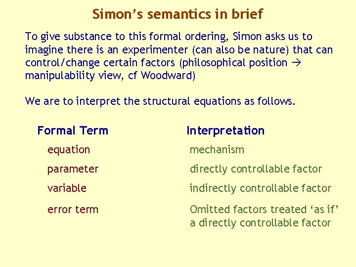 Simon’s semantics in brief To give substance to this formal ordering, Simon asks us