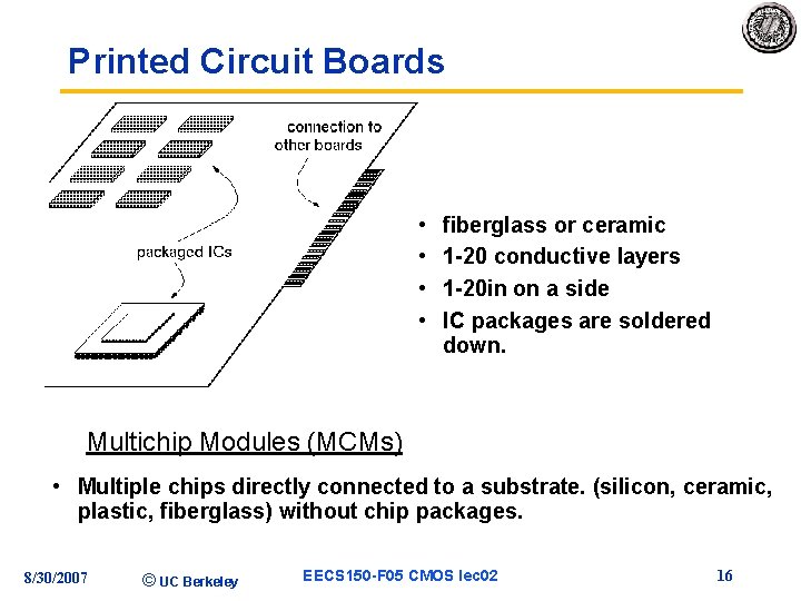 Printed Circuit Boards • • fiberglass or ceramic 1 -20 conductive layers 1 -20