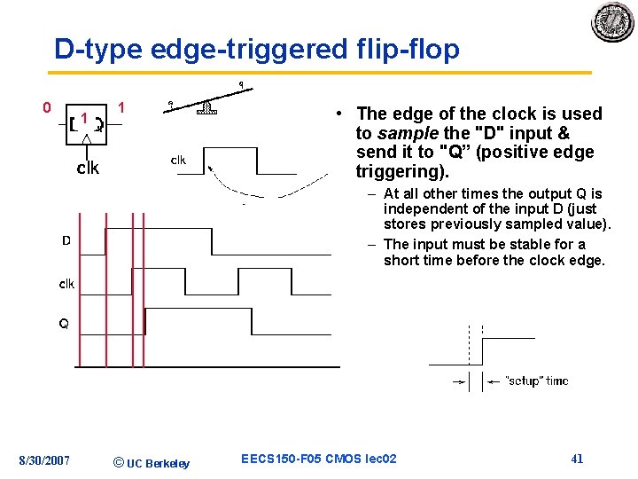 D-type edge-triggered flip-flop 0 1 0 1 0 • The edge of the clock