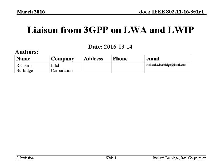 March 2016 doc. : IEEE 802. 11 -16/351 r 1 Liaison from 3 GPP