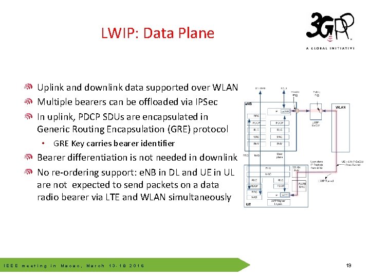 LWIP: Data Plane Uplink and downlink data supported over WLAN Multiple bearers can be