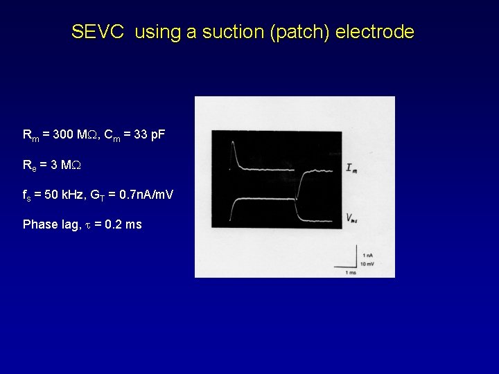 SEVC using a suction (patch) electrode Rm = 300 M , Cm = 33